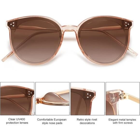 Classic Round Oversized Sunglasses - Trendy Retro Vintage Shades for Women & Men - Picture 4 of 6